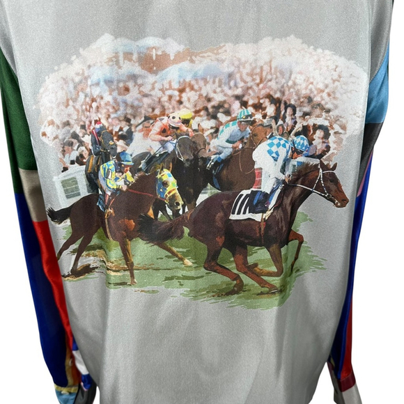 Bogner Color Block Button Blouse Horse Equestrian Back Silk Size US 12 EU 42 - Picture 8 of 13
